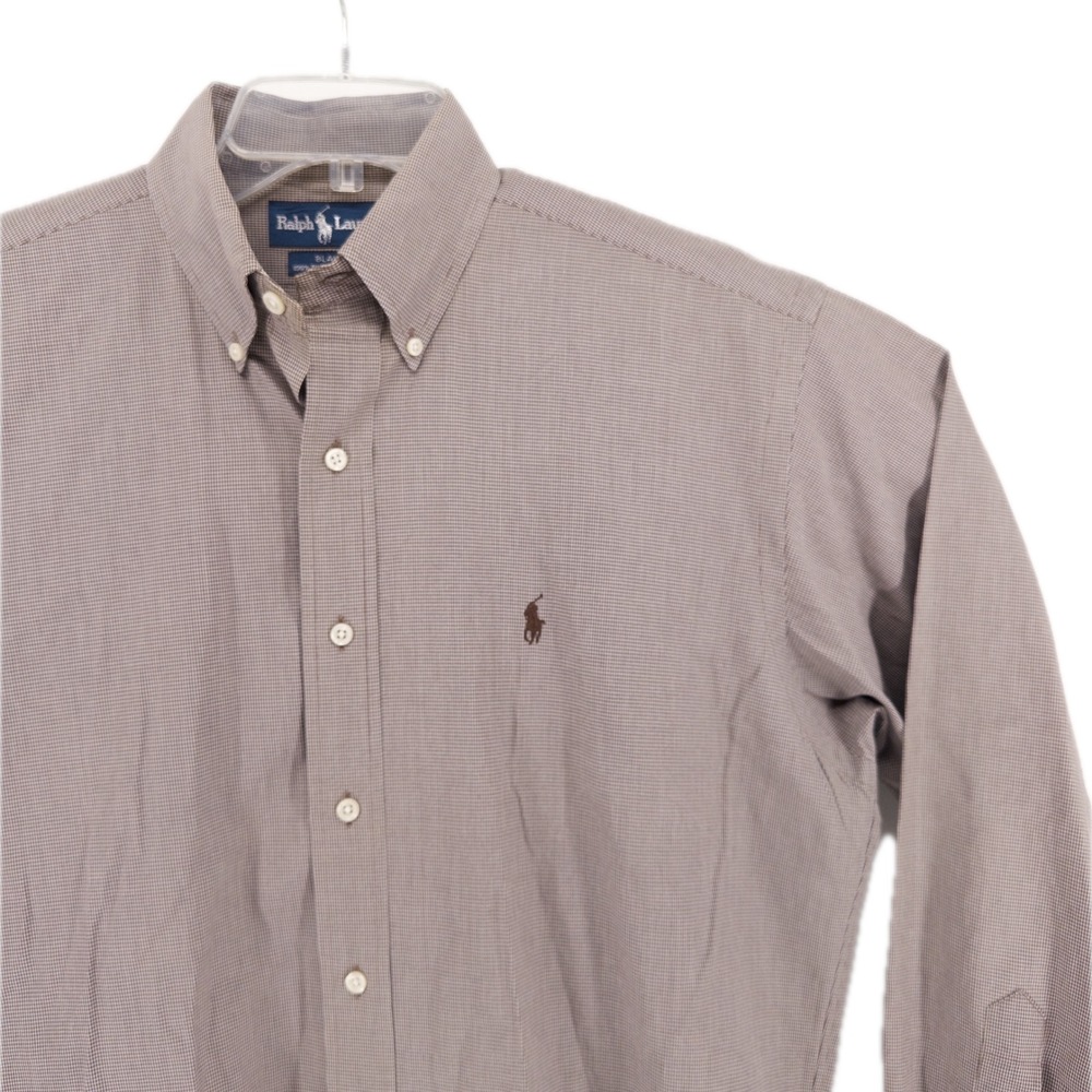 Vintage Polo Ralph Lauren Blake Mens Med Button Shirt Brown Micro Check Preppy